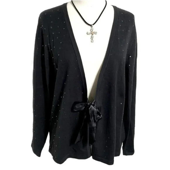 Lane Bryant‎ 14/16 black sequin bow tie cardigan Fairycore Whimsigoth Feminine - Picture 1 of 6